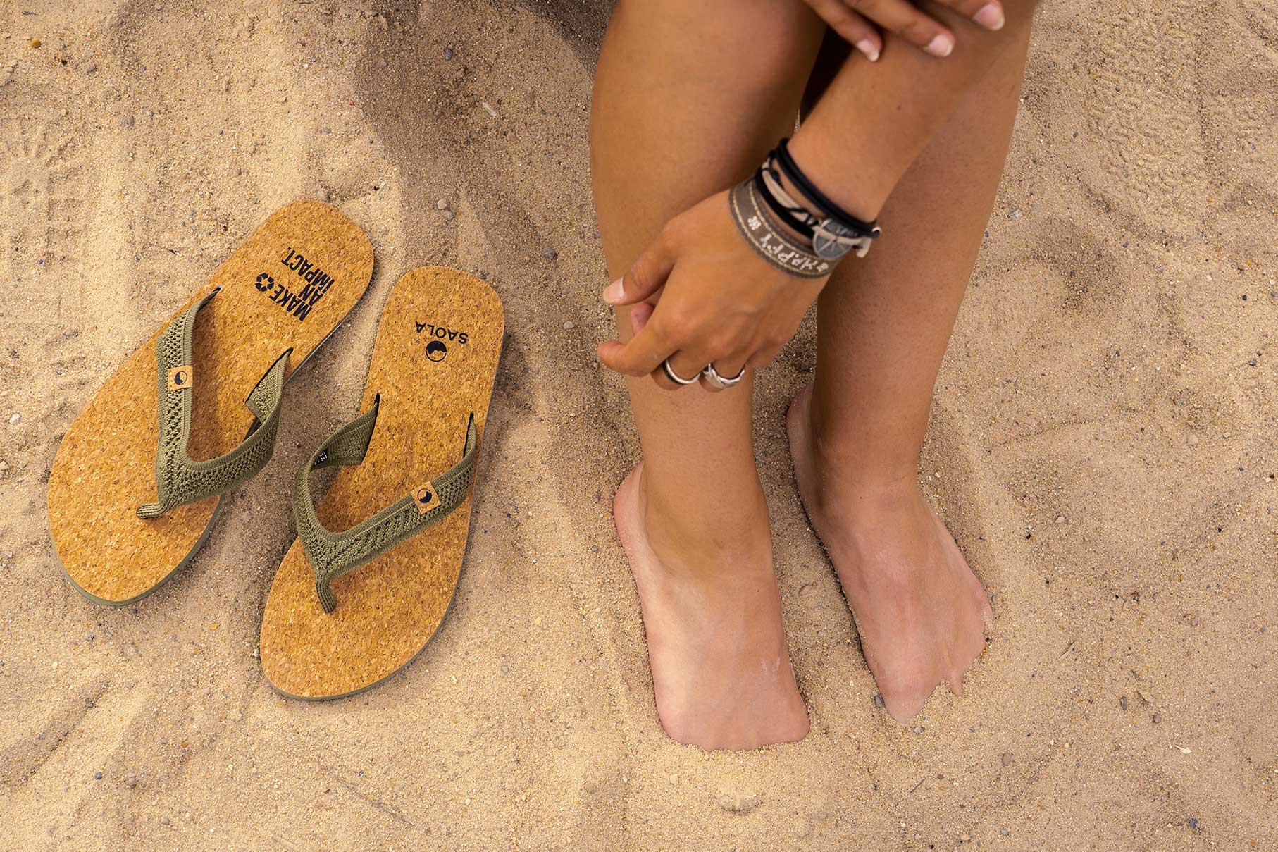 women's burnt olive sandals overview beside model