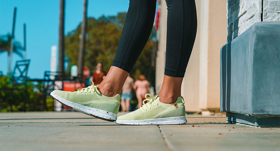 women's matcha green shoes worn from right side